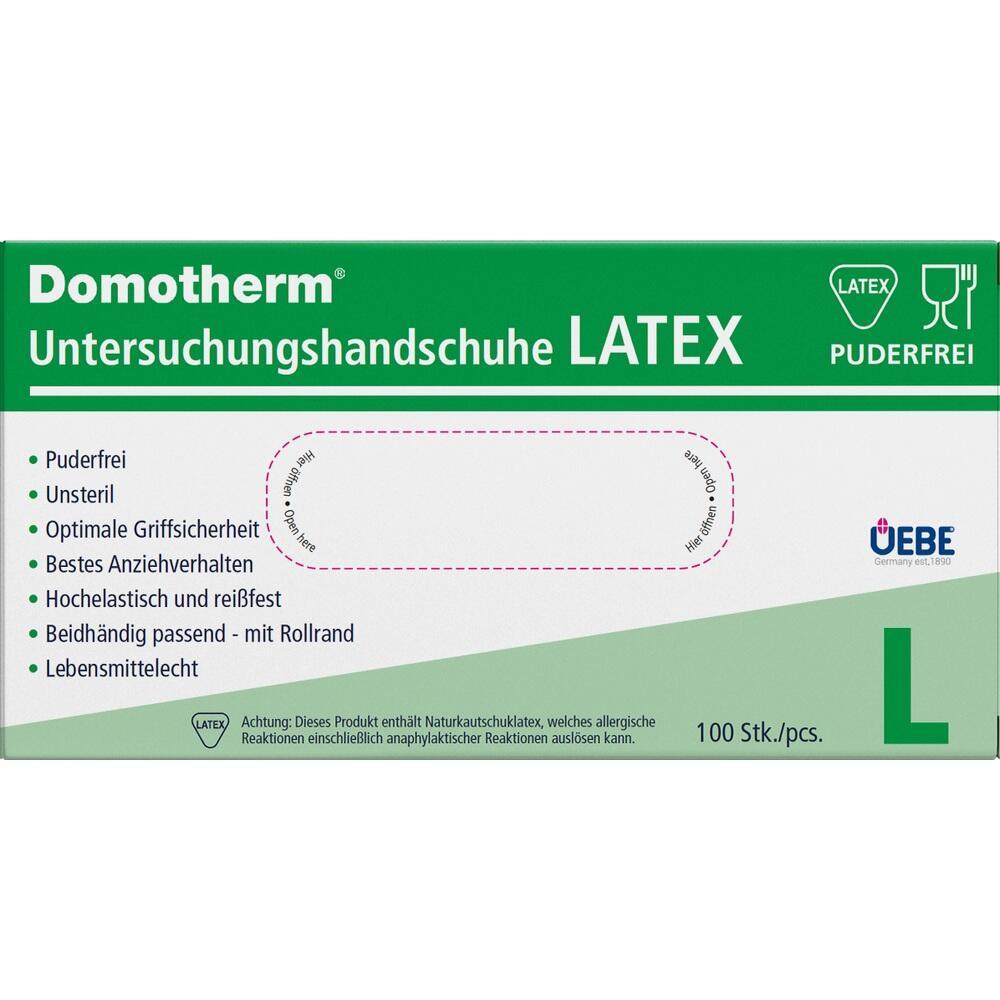 Gr&uuml;ne Verpackung f&uuml;r puderfreie Latex-Untersuchungshandschuhe, Gr&ouml;&szlig;e L.