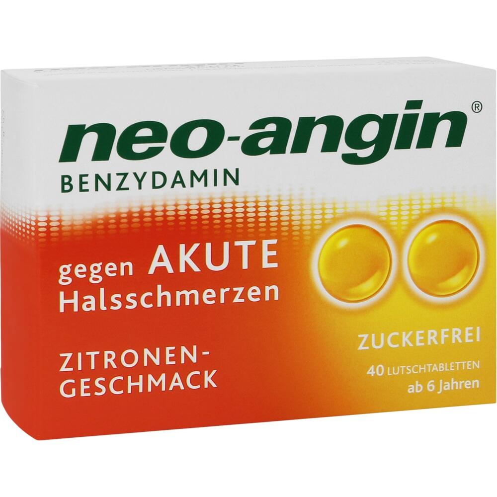 Verpackung von Halsschmerztabletten mit Zitronengeschmack und zuckerfreiem Inhalt.
