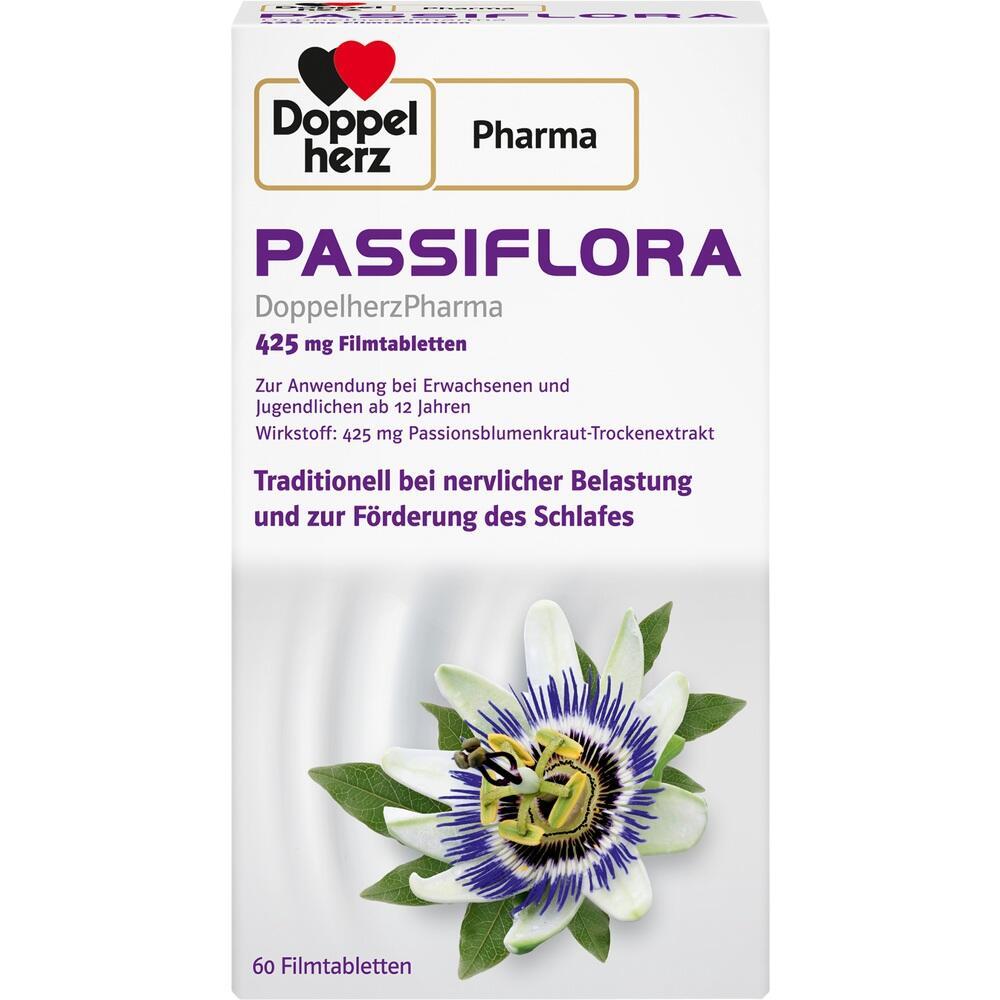Eine Packung Passiflora-Tabletten von Doppelherz zur Beruhigung und Schlafhilfe.