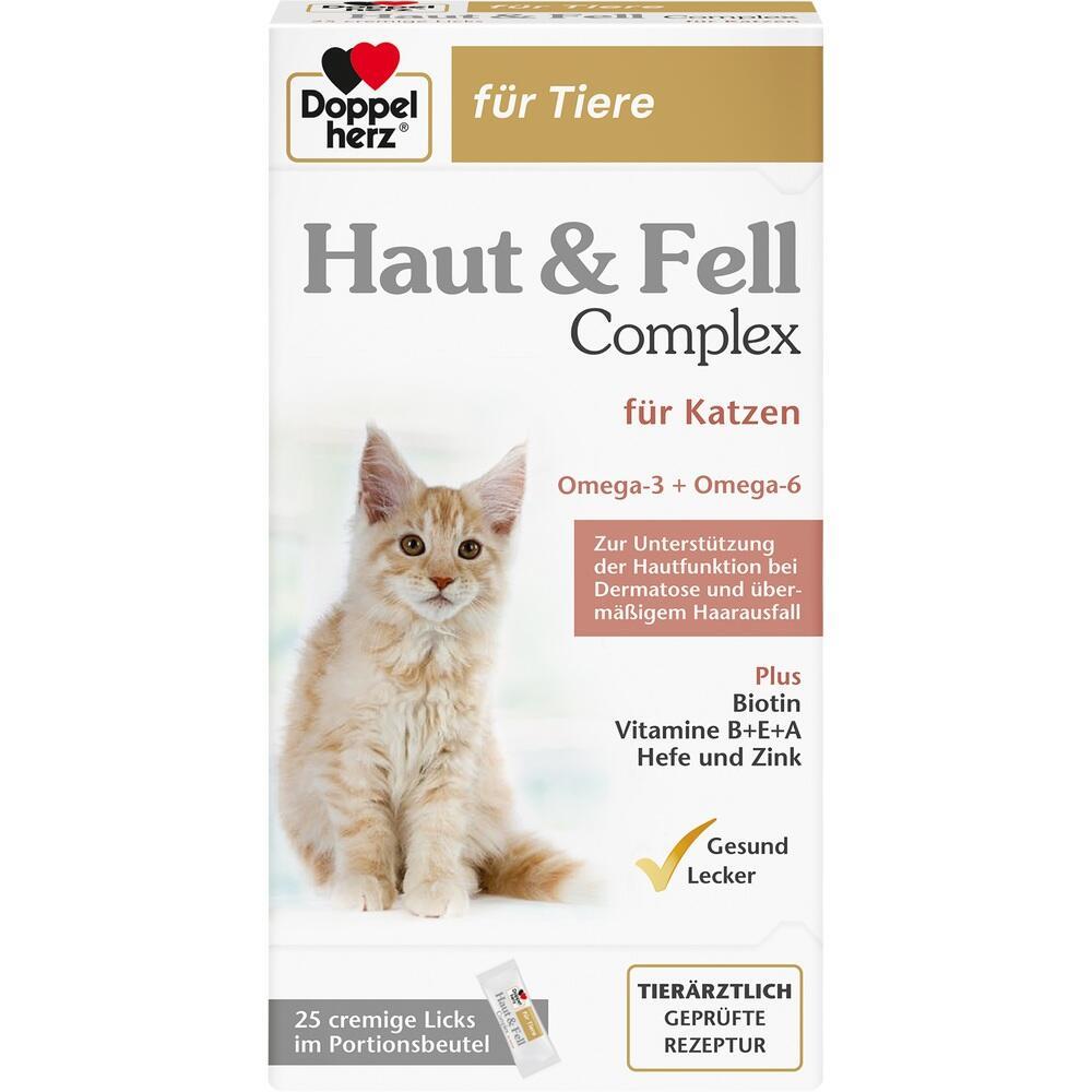 Verpackung für Katzen-Pflegeprodukt mit Bild einer Katze und Inhaltsangaben.