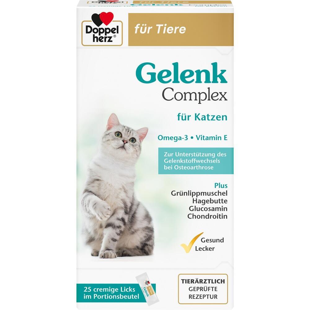 Eine Packung Gelenk-Komplex für Katzen mit einem Bild von einer Katze.