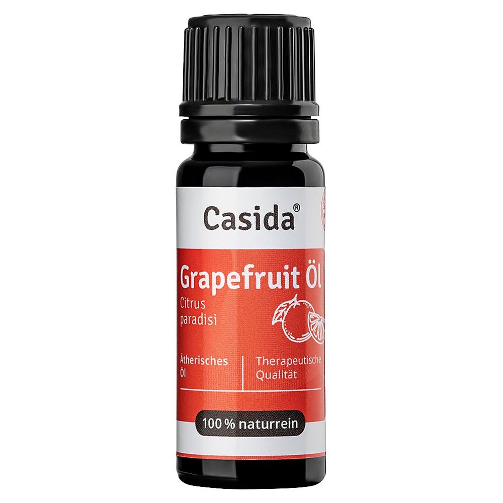 Braunes Fläschchen mit rotem Etikett für Grapefruit-Öl.