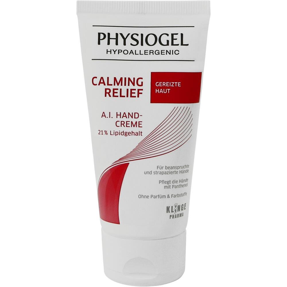 Eine Tube mit der Aufschrift "Physiogel Calming Relief Handcreme".