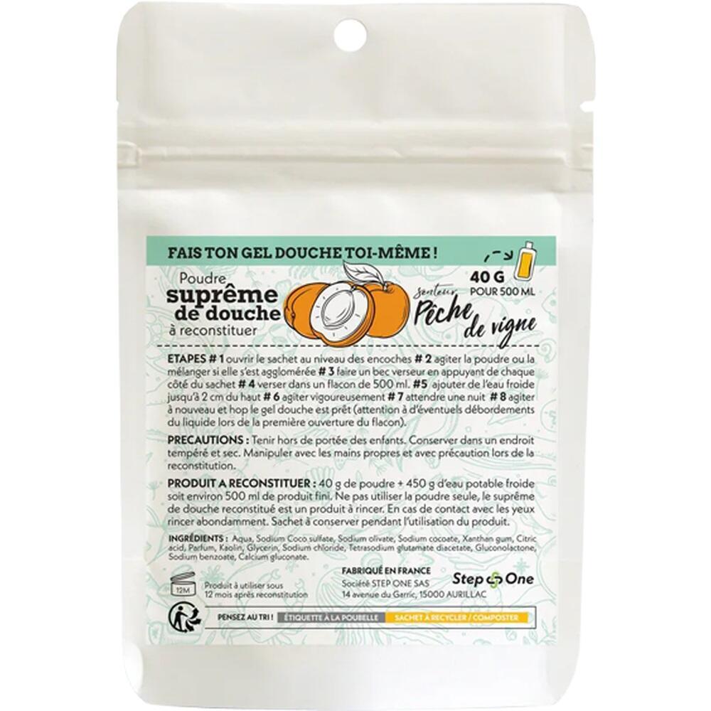 Wei&szlig;e T&uuml;te mit Puder f&uuml;r selbstgemachtes Duschgel, Geschmacksrichtung Pfirsich.