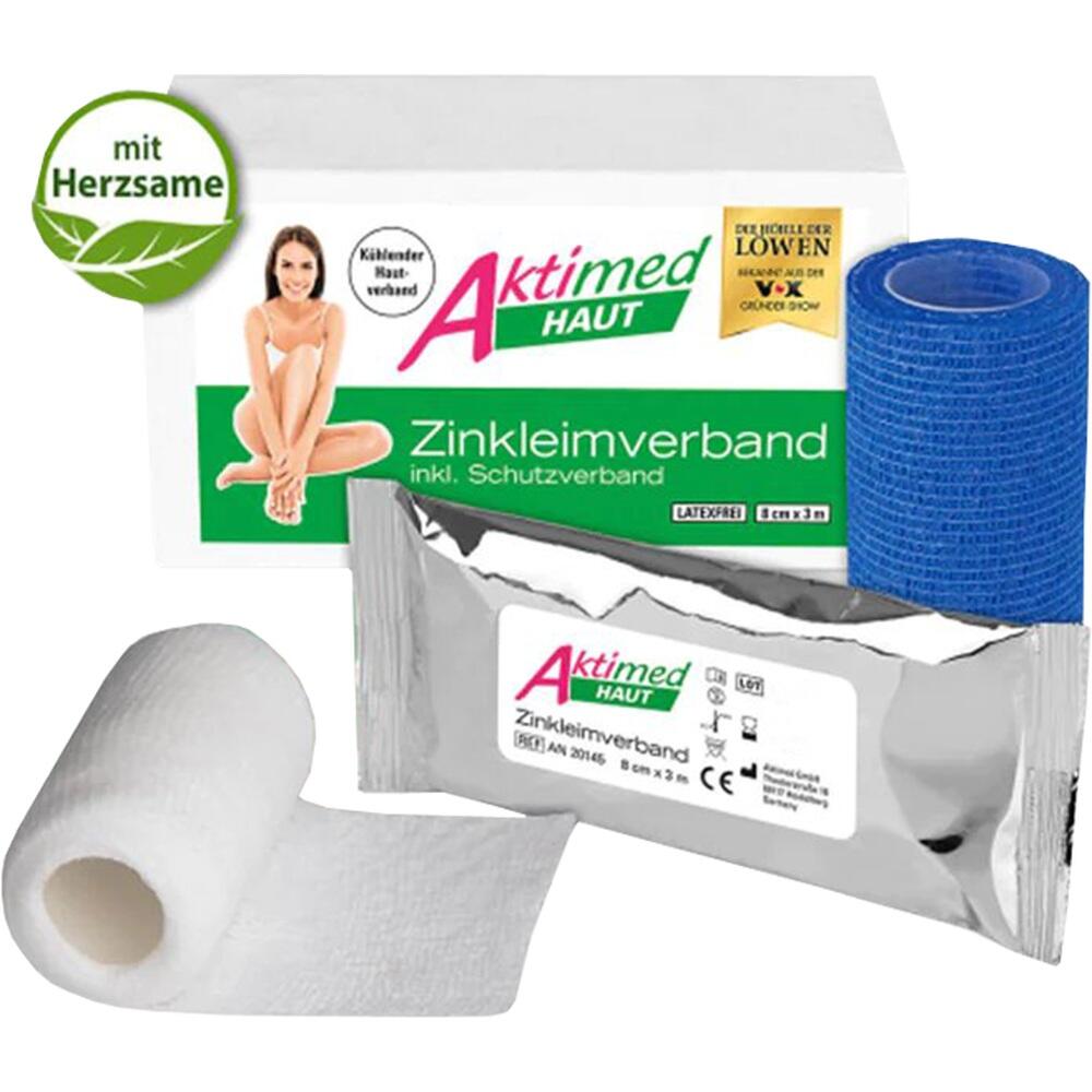Zinkkleimverband-Set mit wei&szlig;em und blauem Verband zur Hautpflege.