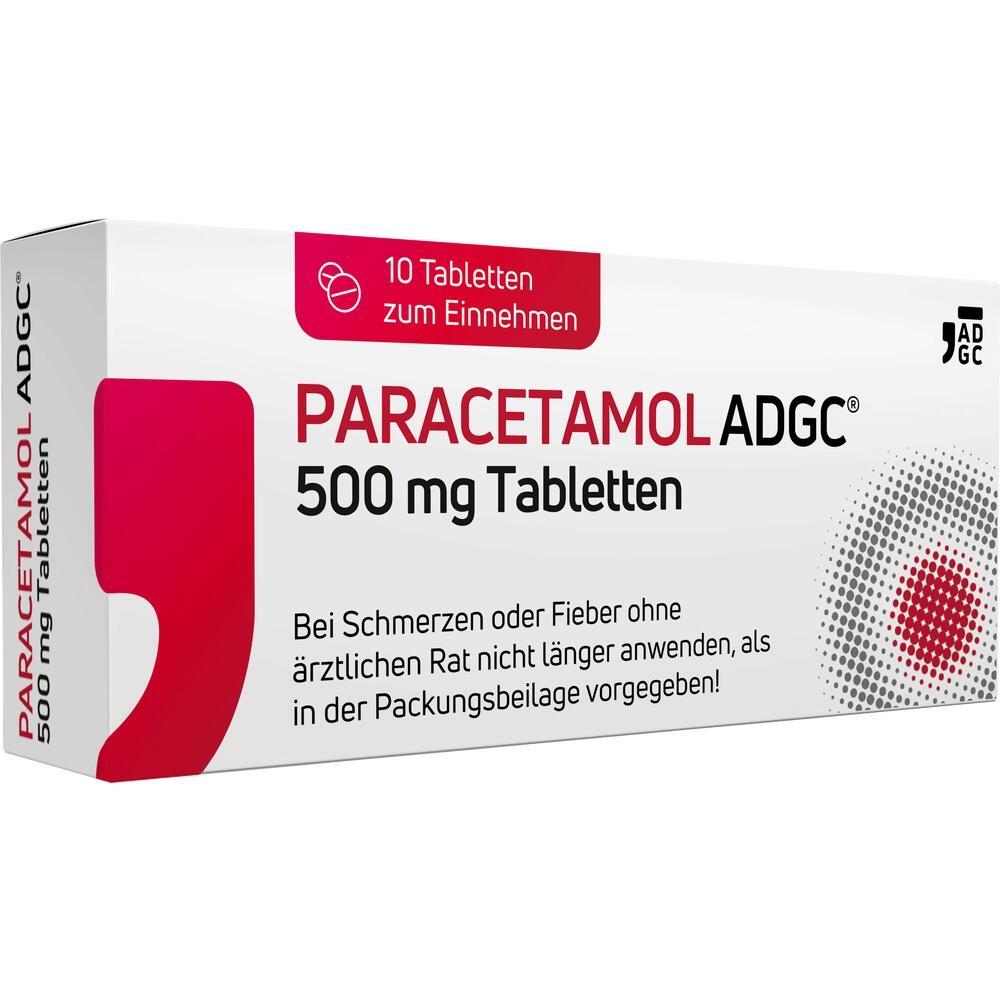 Wei&szlig;e Packung Paracetamol 500 mg Tabletten gegen Schmerzen und Fieber, 10 St&uuml;ck.