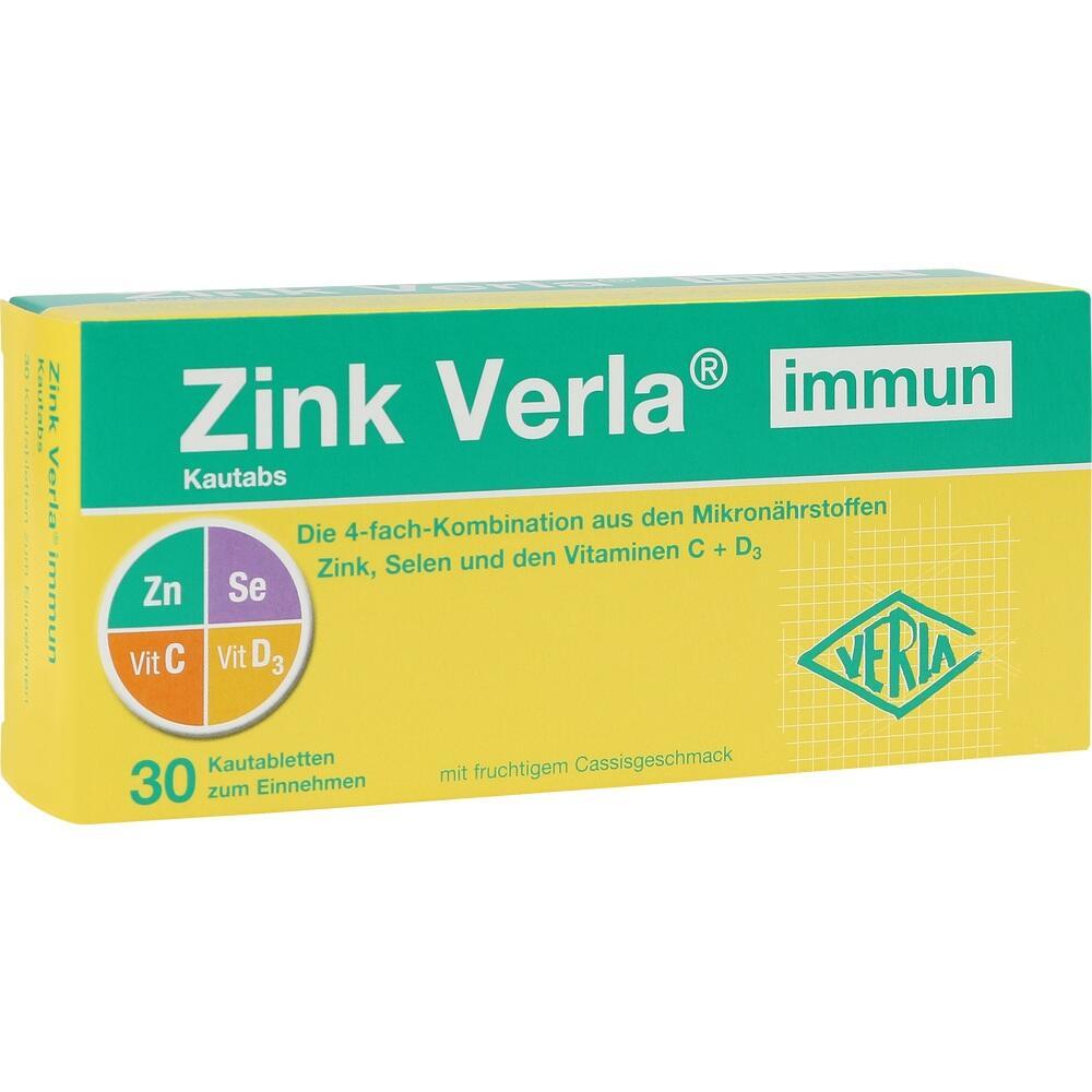 Gelbe Packung einer Nahrungserg&auml;nzung mit Zink, Selen, Vitamin C und D3.