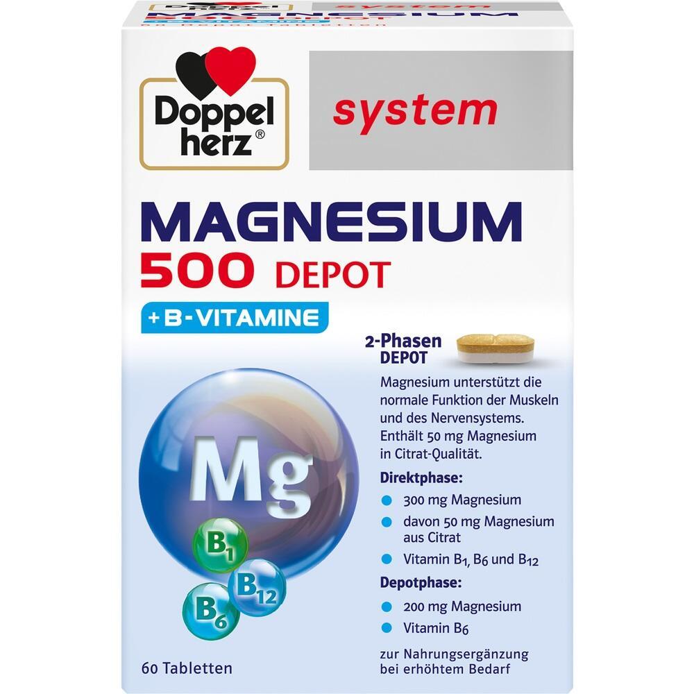 Schachtel mit Magnesium-Tabletten und B-Vitaminen zur Unterstützung von Muskeln und Nerven.