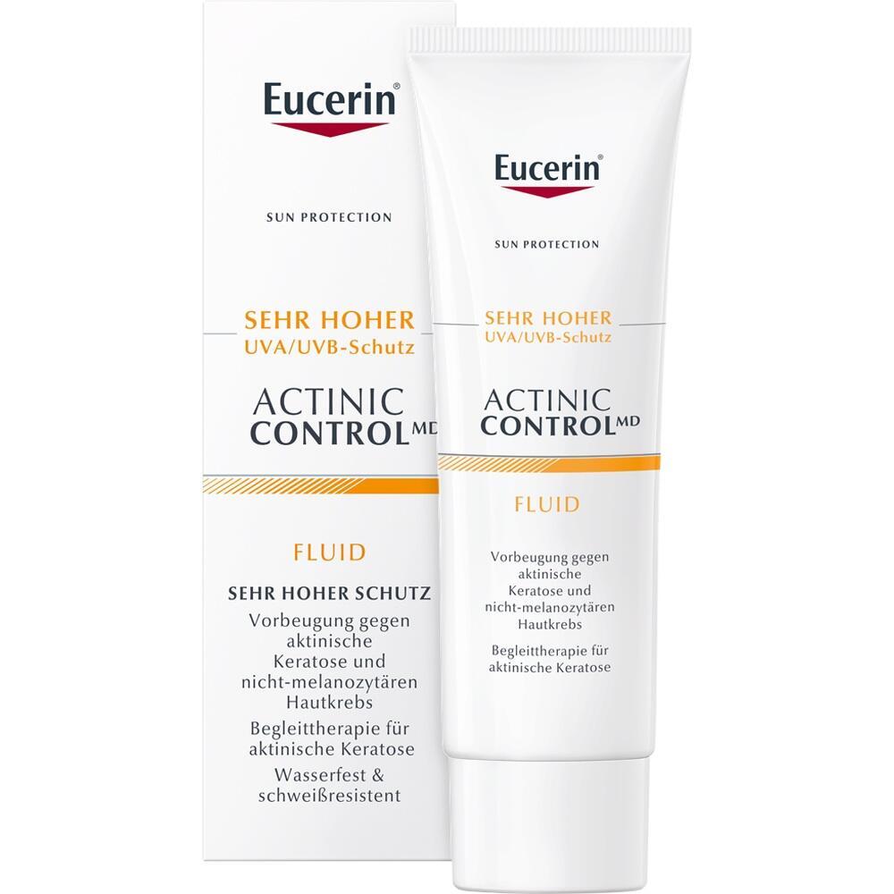 Wei&szlig;e Sonnencreme-Tube von Eucerin mit sehr hohem UV-Schutz.