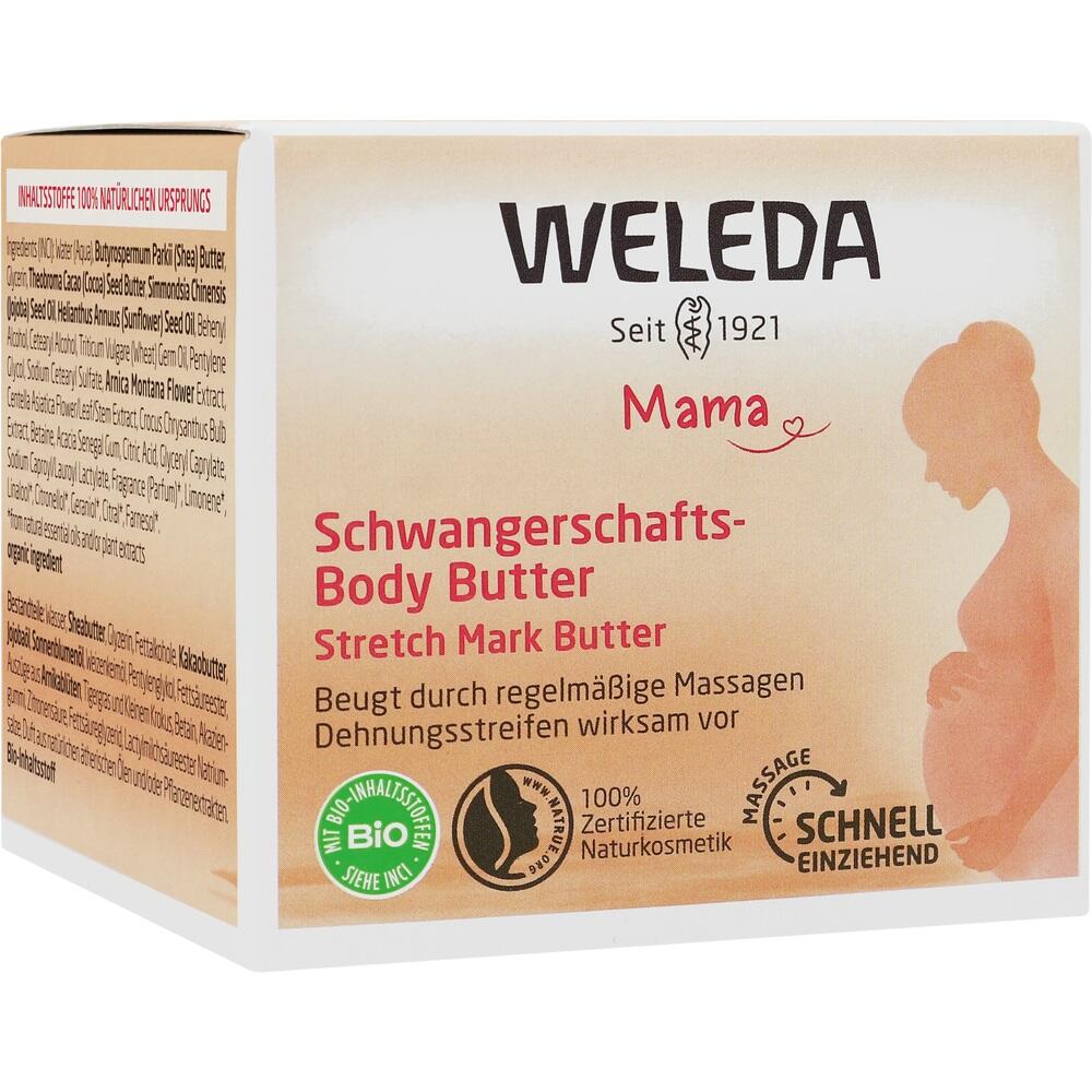 Schwangerschaftscreme von Weleda zur Vorbeugung von Dehnungsstreifen.