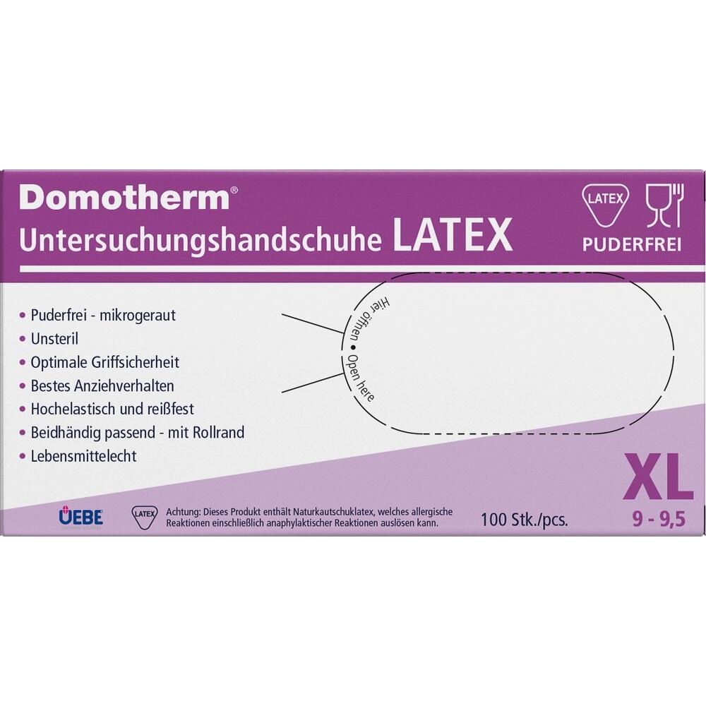 Verpackung f&uuml;r puderfreie Latex-Untersuchungshandschuhe in Gr&ouml;&szlig;e XL.