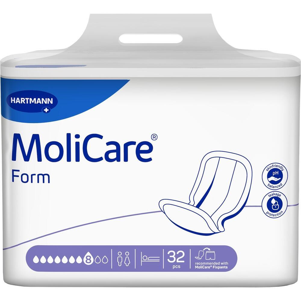 Verpackung von MoliCare Form Einlagen mit 32 Stück für Inkontinenz.