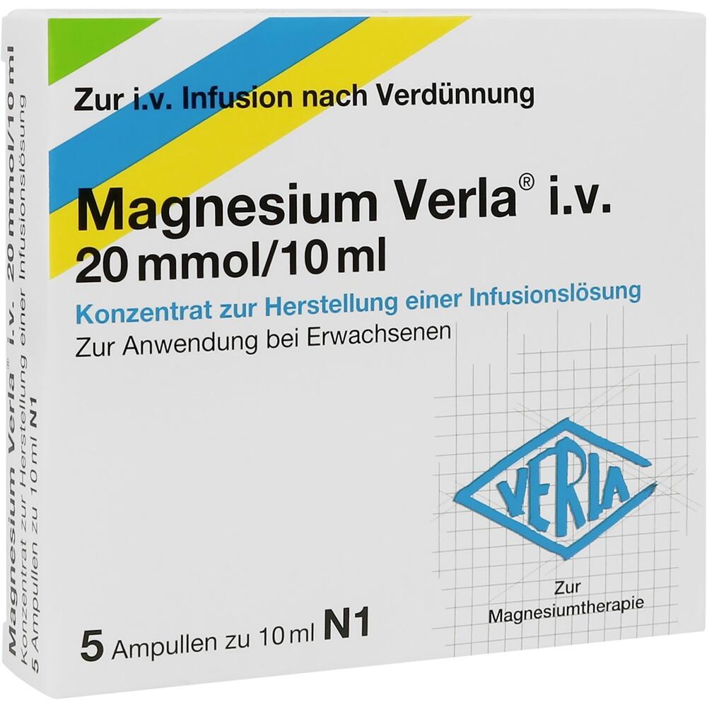 Verpackung von Magnesium Verla i.v. f&uuml;r die Infusionstherapie bei Erwachsenen.
