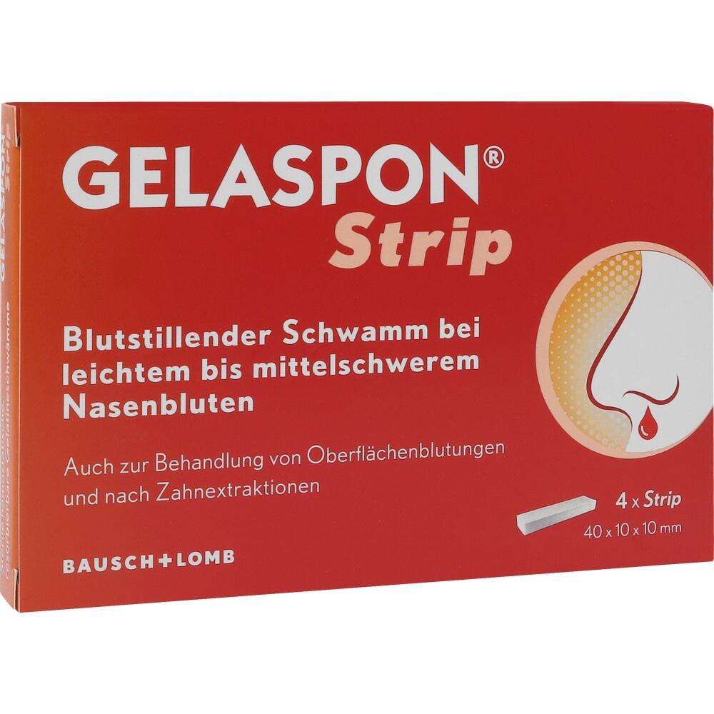 Rote Packung von Gelaspon Strip, einem blutstillenden Schwamm f&uuml;r Nasenbluten.