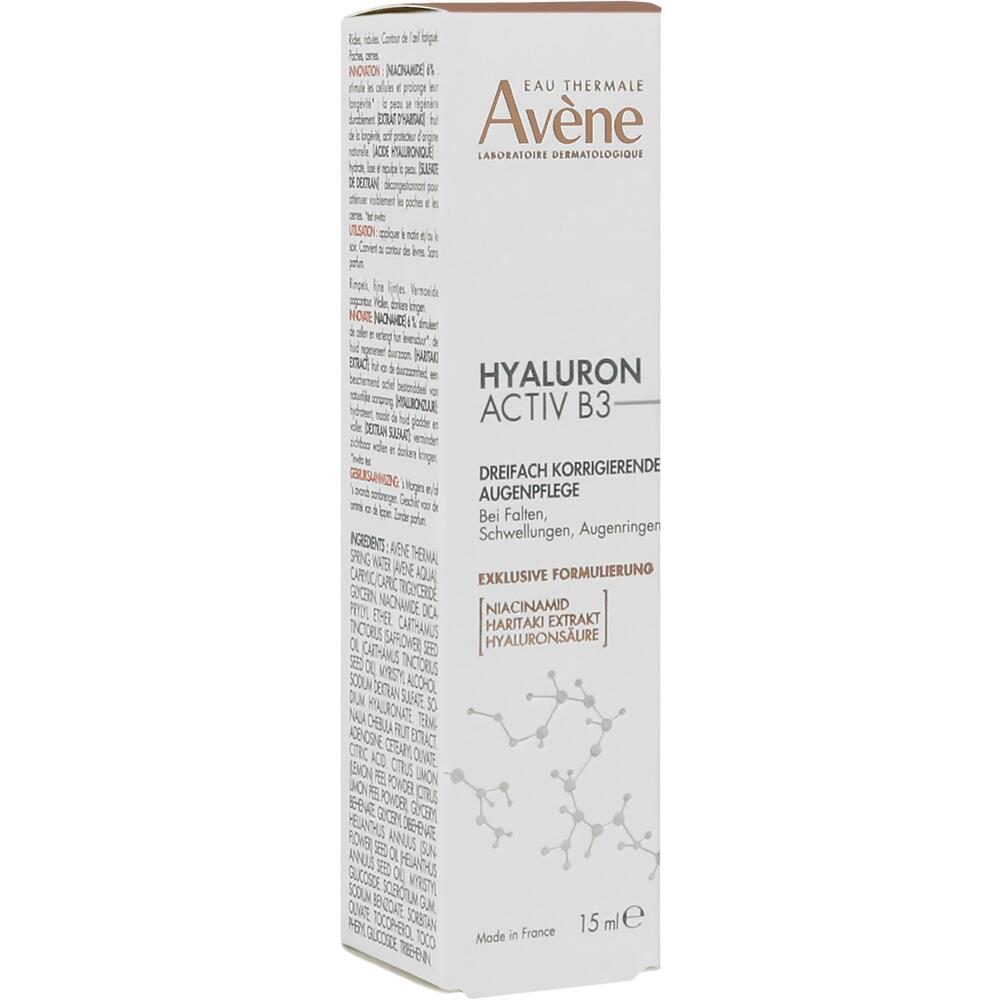 Eine Packung Augencreme von Avène mit Hyaluron und Vitamin B3.