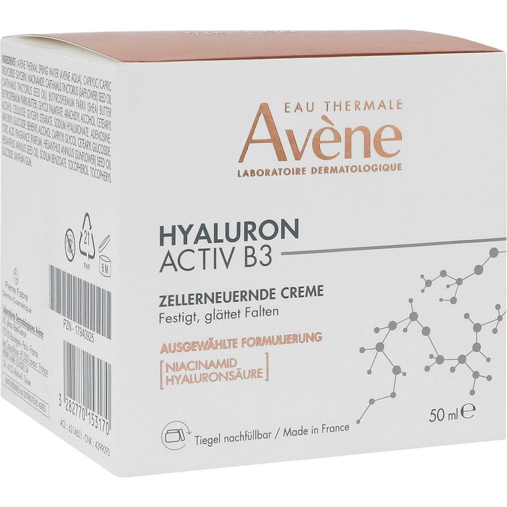 Eine Avène Hyaluroncremebox mit 50 ml zur Hautfestigung und Faltenglättung.