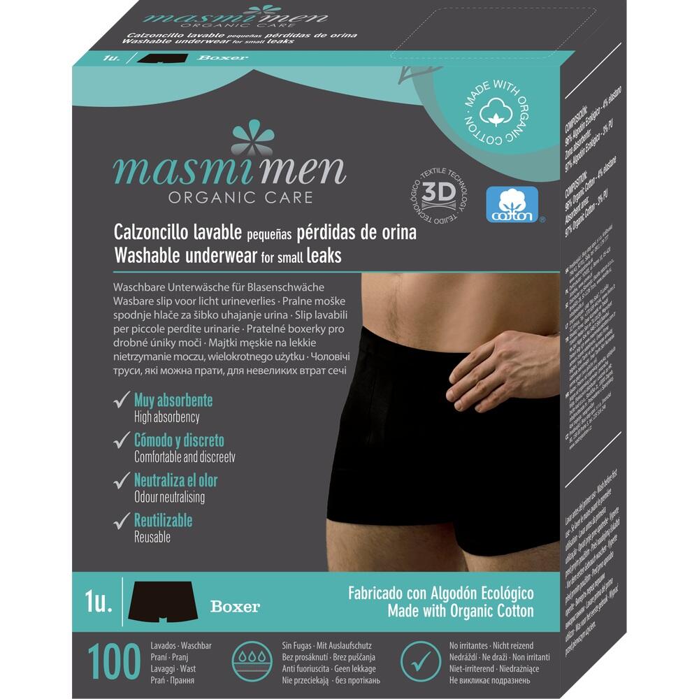 Verpackung f&uuml;r waschbare Boxershorts bei leichter Blasenschw&auml;che aus Bio-Baumwolle.