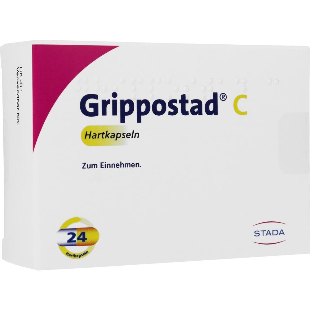 Verpackung von Grippostad C Hartkapseln mit 24 Kapseln zum Einnehmen.