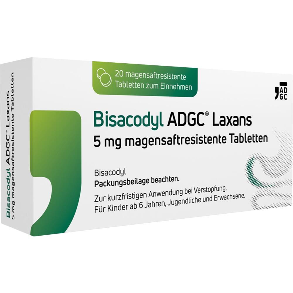 Packung mit 20 magensaftresistenten Laxans-Tabletten, 5 mg Bisacodyl.