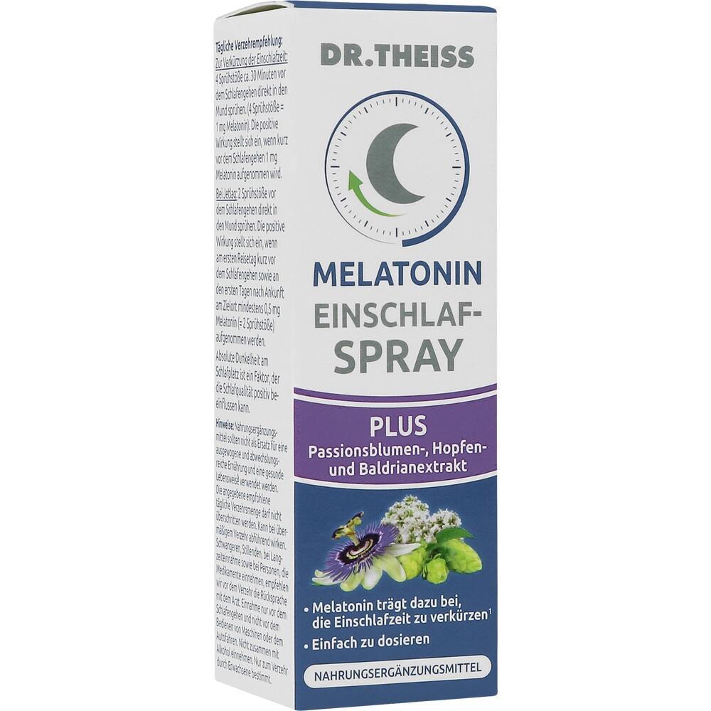 Eine Packung Melatonin-Einschlaf-Spray mit Pflanzenextrakten.