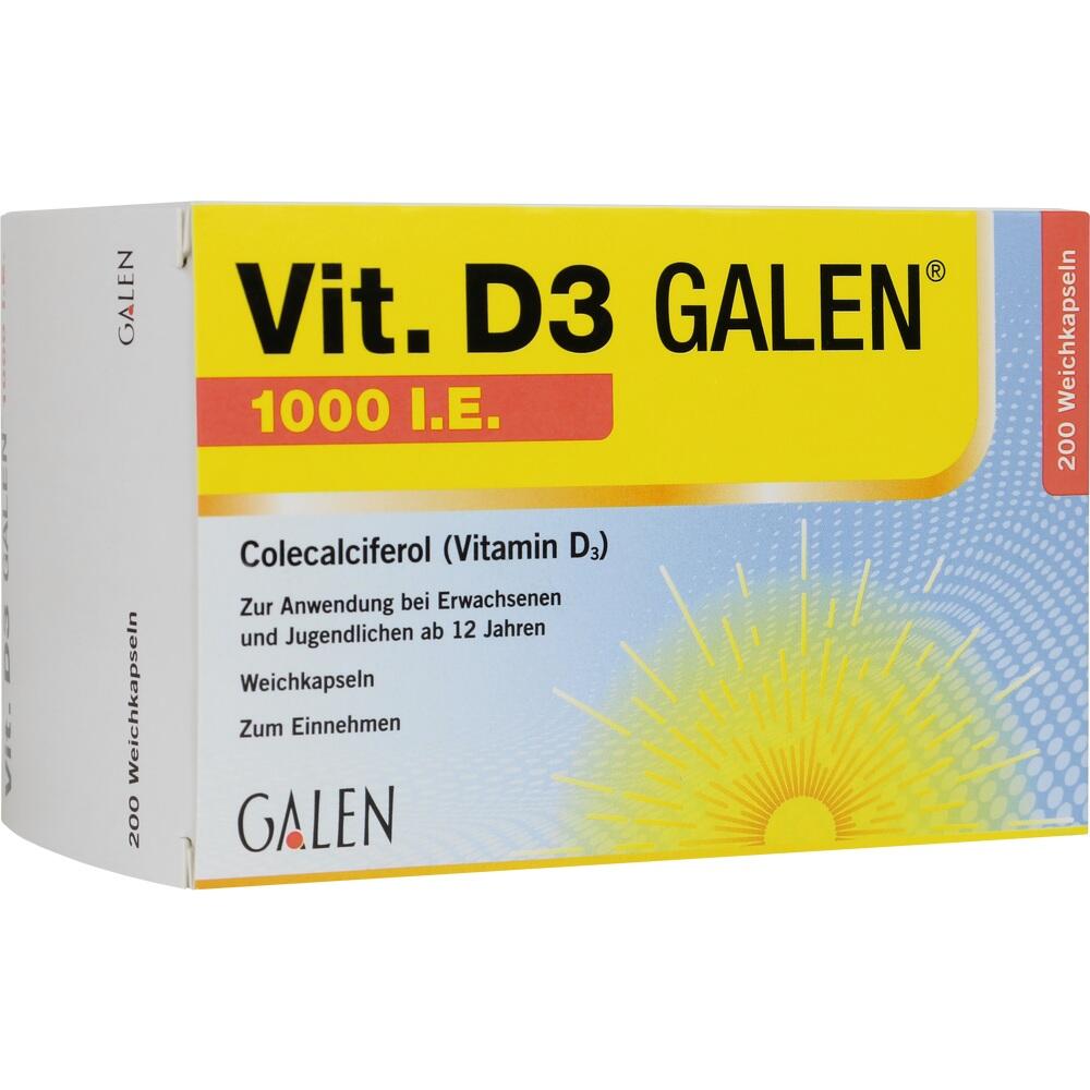 Eine Packung Vitamin D3 Kapseln der Marke Galen.