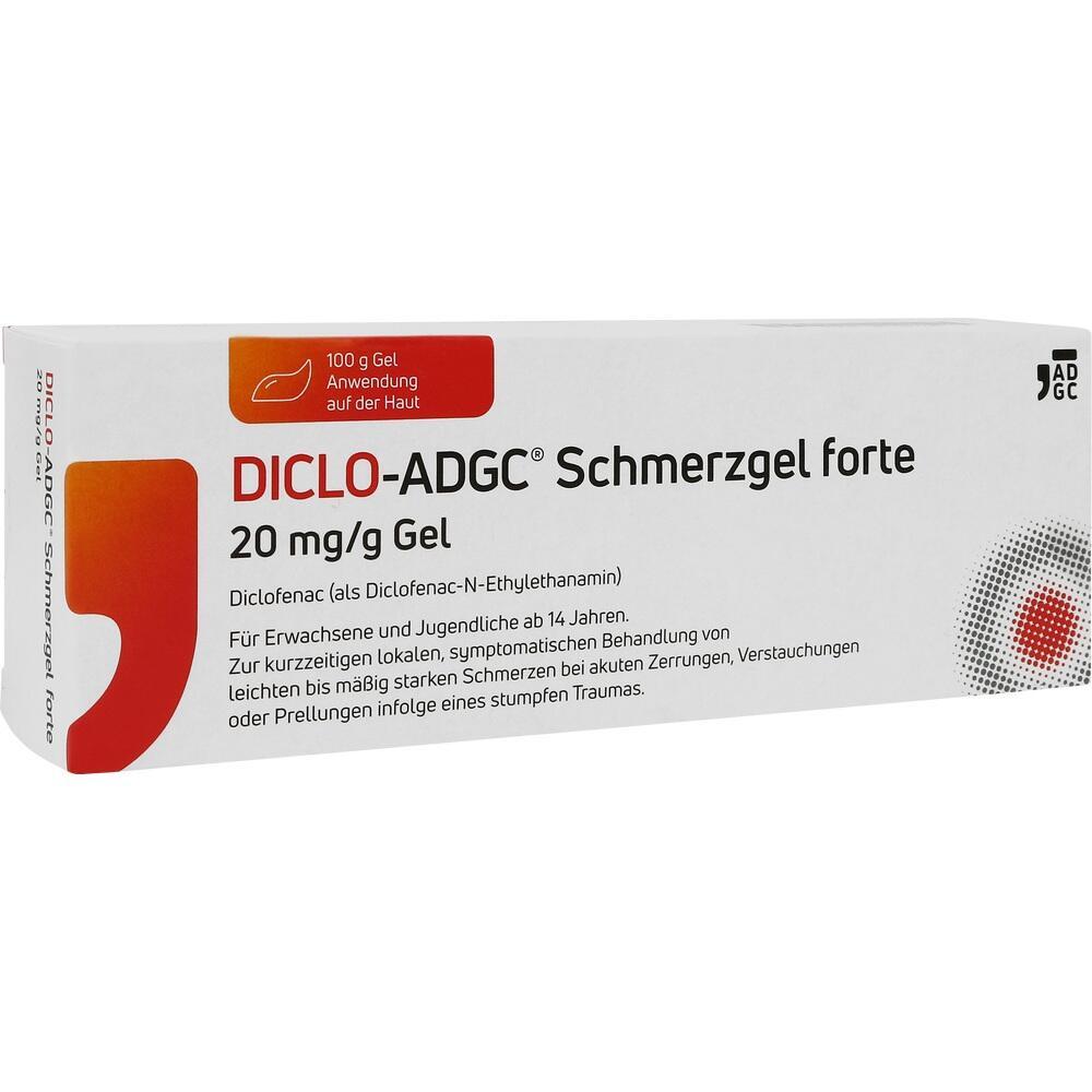 Eine Schachtel Diclo-ADGC Schmerzgel forte, 20 mg/g, f&uuml;r die Hautanwendung.