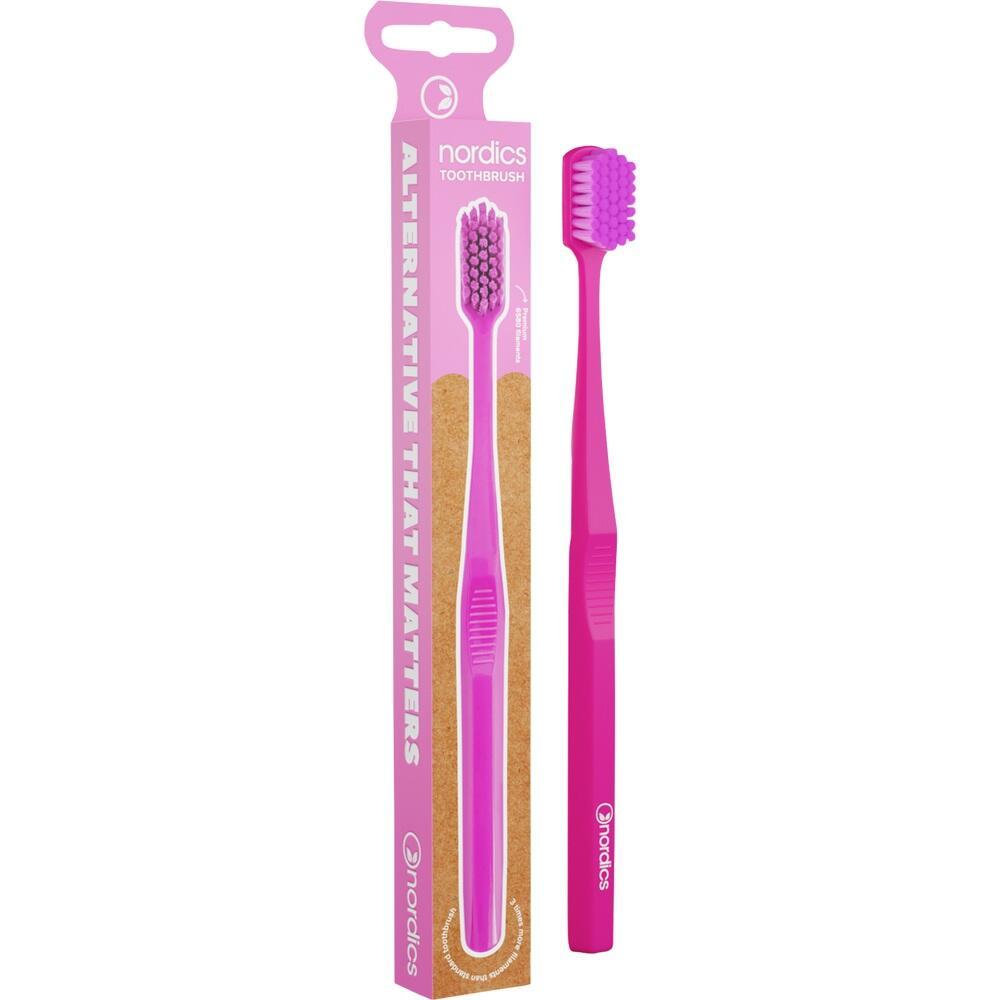 Eine pinke Zahnb&uuml;rste mit Verpackung.