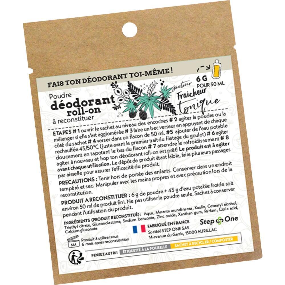 Verpackung einer DIY-Deodorant-Pulver-Mischung mit Anleitung in franz&ouml;sischer Sprache.