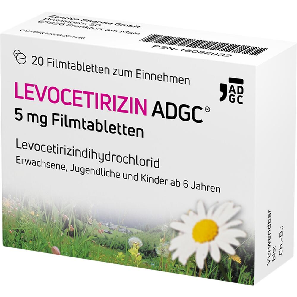 Eine Medikamentenpackung mit der Aufschrift "Levocetirizin 5 mg".