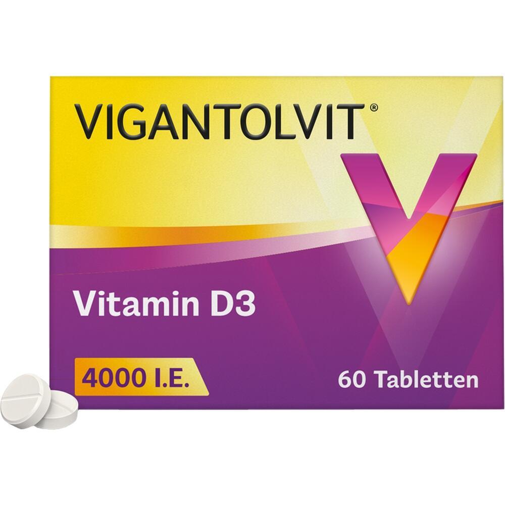Das Bild zeigt eine Packung Vitamin D3-Tabletten mit 4000 I.E. Dosierung.