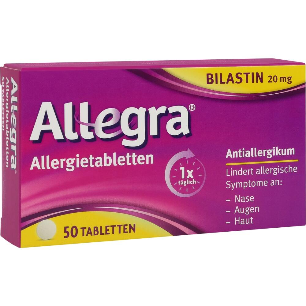 Eine Packung Allegra Allergietabletten mit 50 St&uuml;ck gegen allergische Symptome.