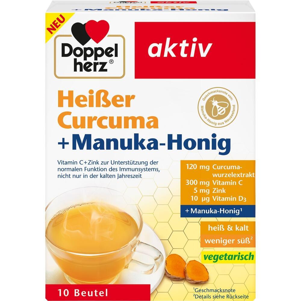 Eine Packung Tee mit Kurkuma und Manuka-Honig als Getränkemischung.