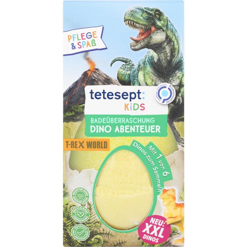 Verpackung mit Dino-Thema f&uuml;r eine kinderfreundliche Bade&uuml;berraschung.