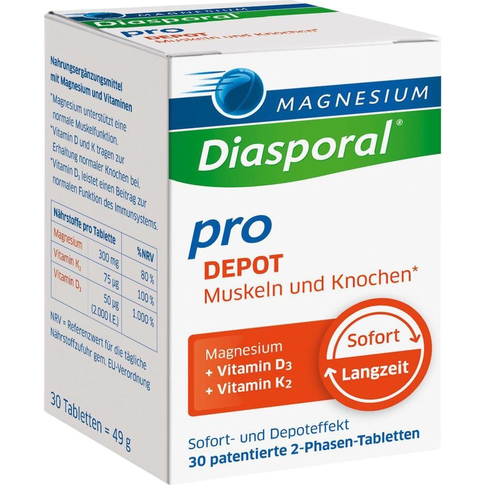 Magnesium-Pr&auml;parat-Packung mit 30 Tabletten f&uuml;r Muskeln und Knochen.