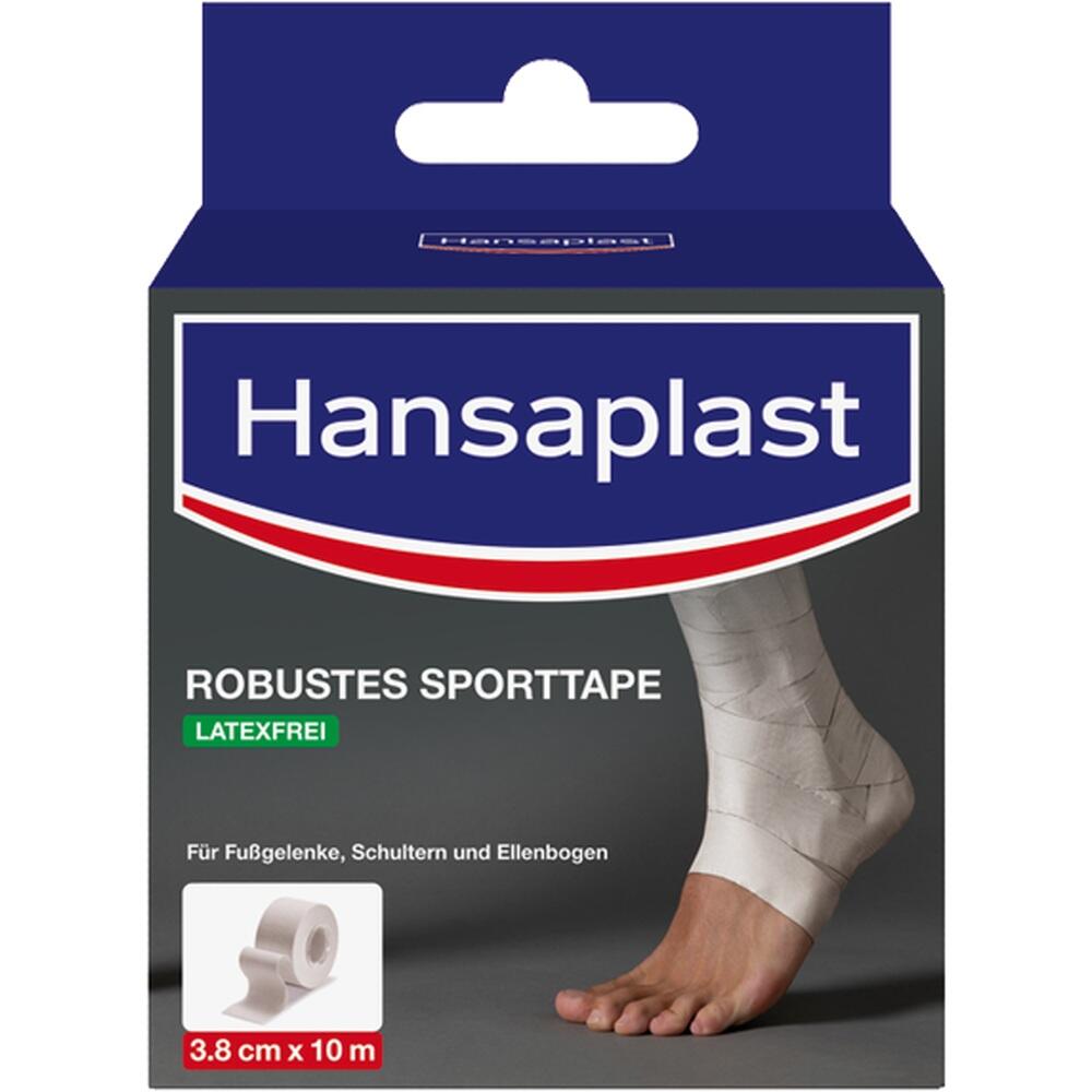 Eine Packung Hansaplast Sporttape für Fuß, Schulter und Ellbogen.