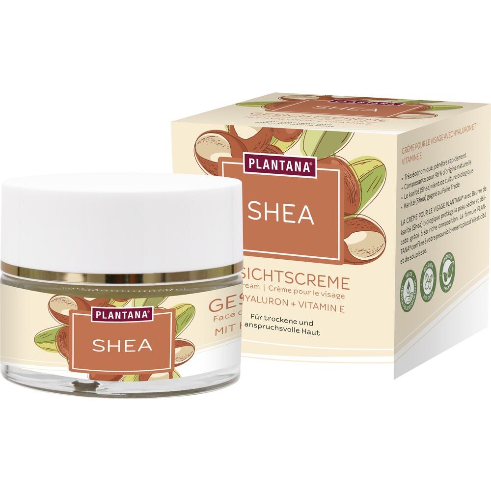 Eine Gesichtscreme mit Sheabutter in einem weißen Tiegel und passender Verpackung.