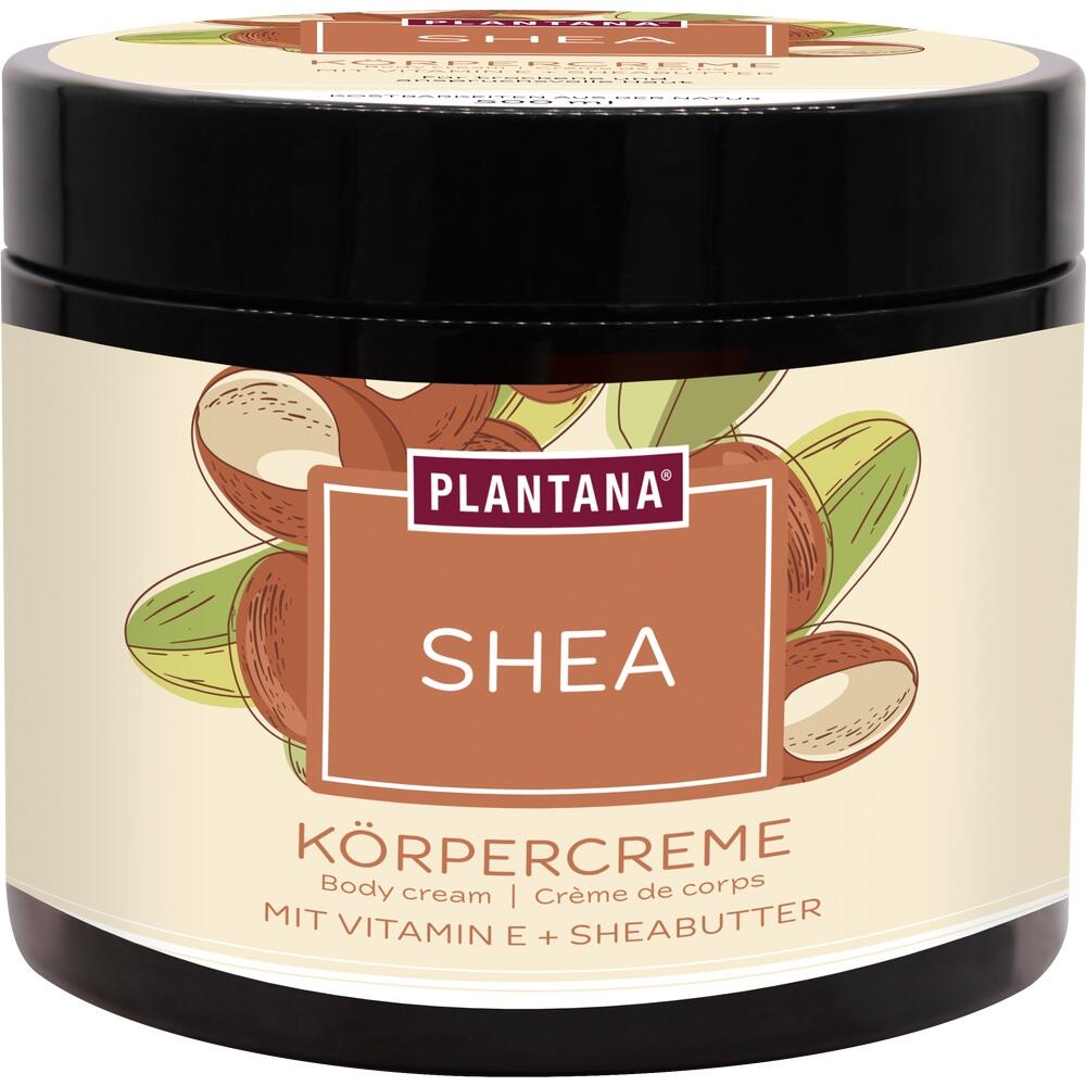 Eine Cremedose mit der Aufschrift "Shea Körpercreme" und einem Bild von Nüssen.