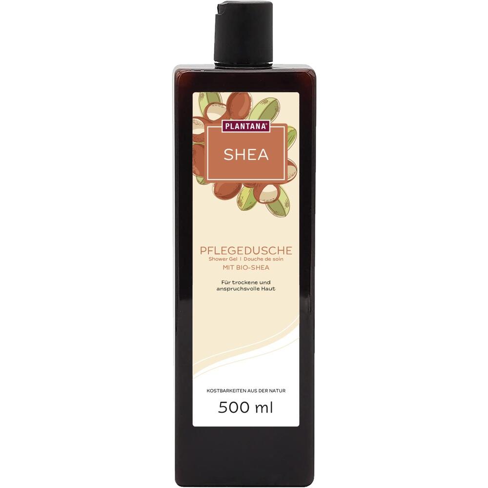 Braune Flasche mit Duschgel für trockene Haut, 500 ml, enthält Bio-Shea.