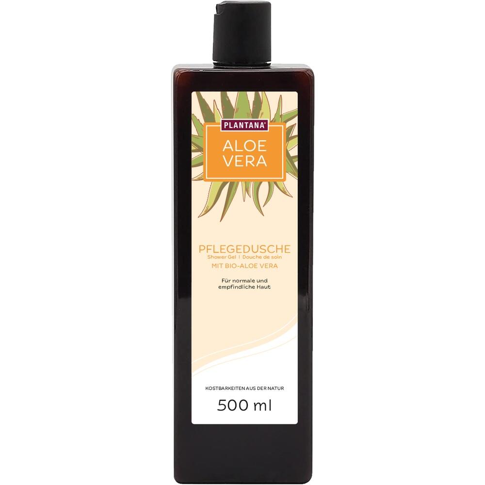 Braune Flasche mit Aloe Vera Pflegedusche für normale und empfindliche Haut, 500 ml.