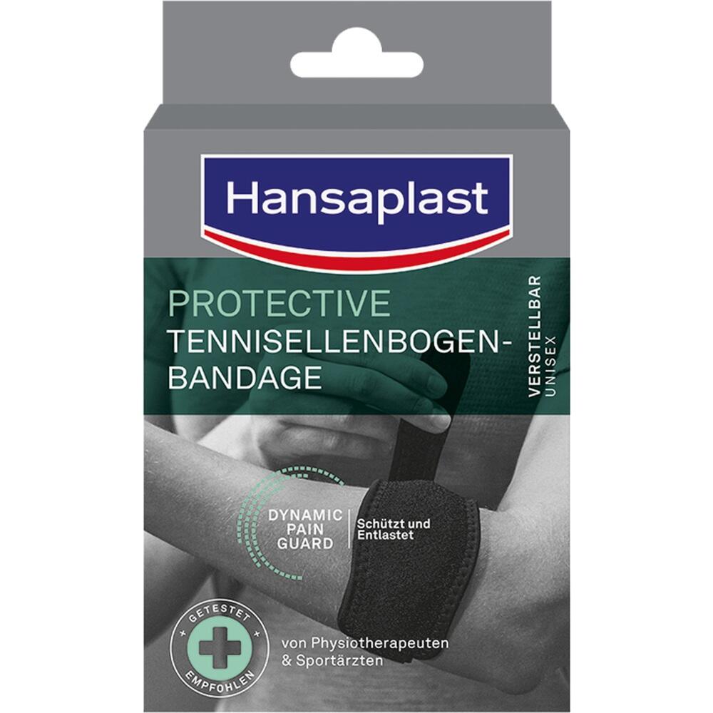 Verpackung einer verstellbaren Tennisellenbogen-Bandage von Hansaplast.