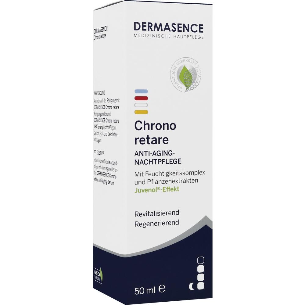 Weiße Packung von Dermasence Chrono Retare Anti-Aging-Nachtpflege, 50 ml.