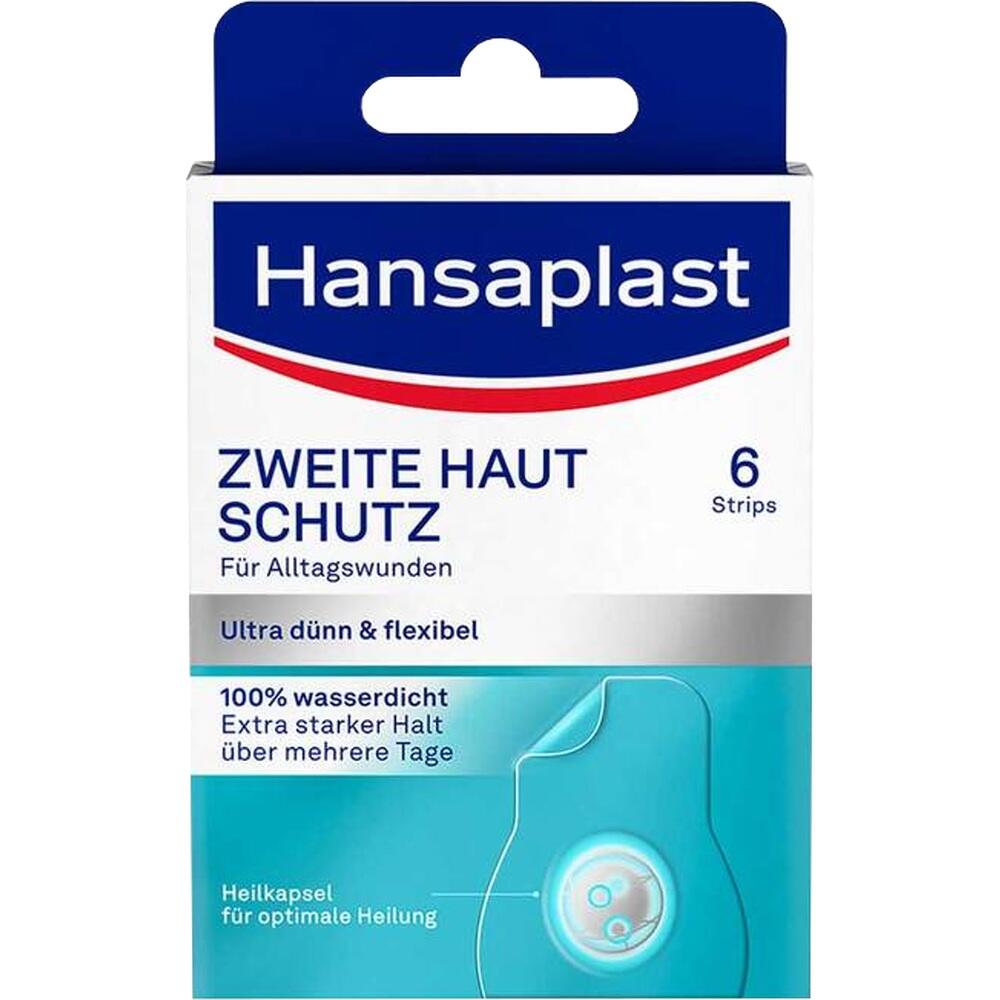 Eine Packung Hansaplast Pflaster mit dem Namen "Zweite Haut Schutz".