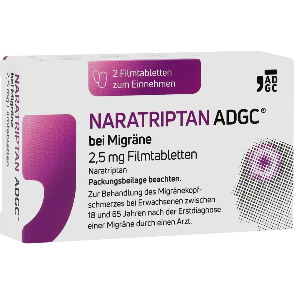 Eine Medikamentenpackung gegen Migr&auml;ne mit 2,5 mg Filmtabletten.