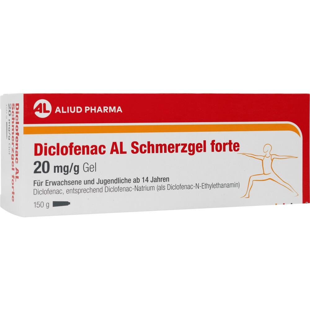 Verpackung eines Diclofenac-Schmerzgels in einer wei&szlig;en und roten Box.