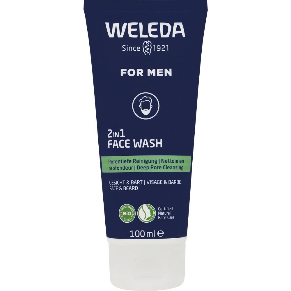Dunkelblaue Tube mit Weleda 2-in-1 Gesichtsreiniger für Männer, 100 ml.