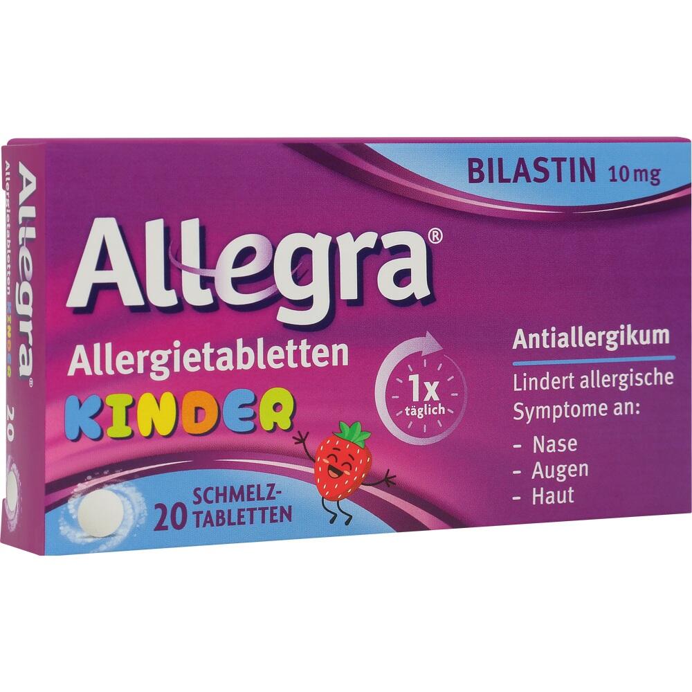 Lila Schachtel von Allegra Allergietabletten f&uuml;r Kinder, lindert allergische Symptome.