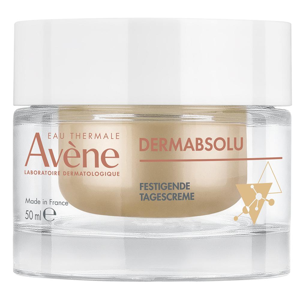 Eine Creme-Verpackung mit der Aufschrift "DERMABSOLU" und "festigende Tagescreme".