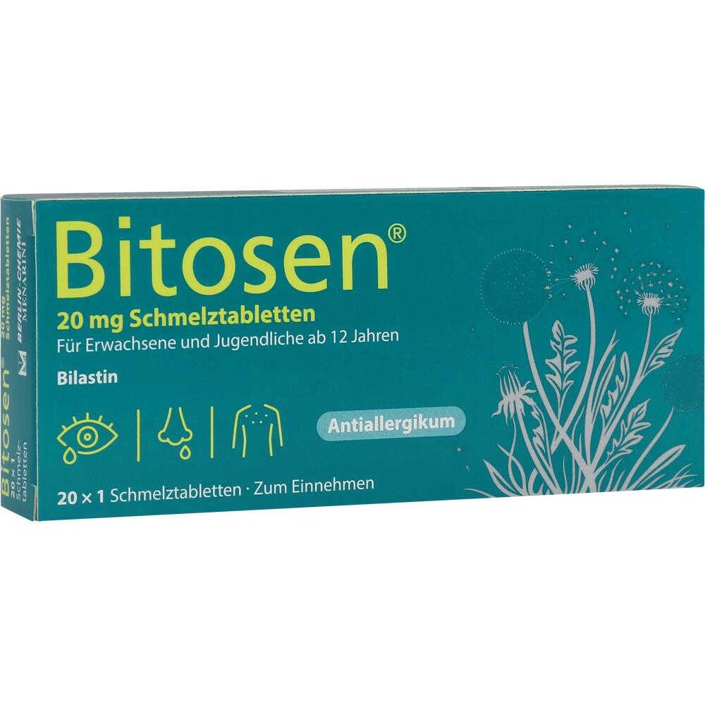 Verpackung von Bitosen, einem antiallergischen Medikament f&uuml;r Personen ab 12 Jahren.