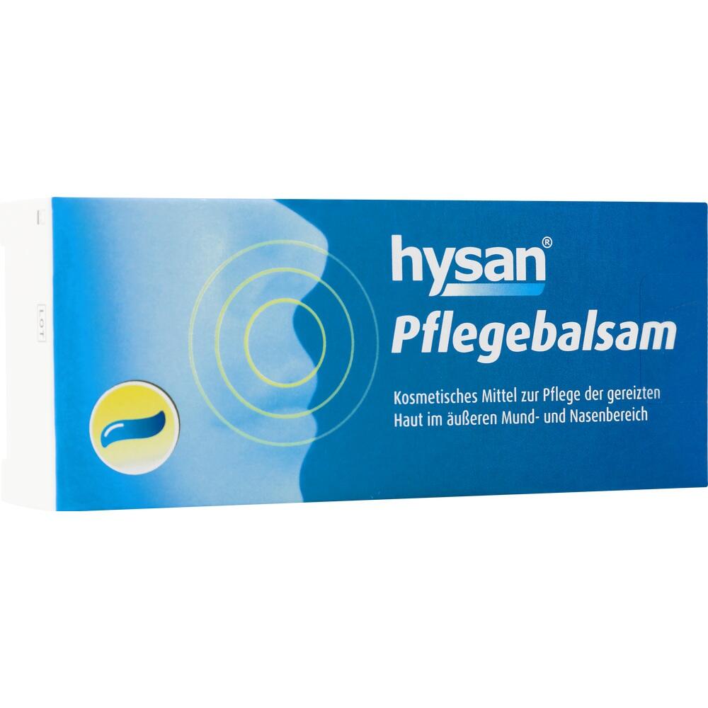 Blaue Schachtel von Hysan Pflegebalsam f&uuml;r Hautpflege im Mund- und Nasenbereich.