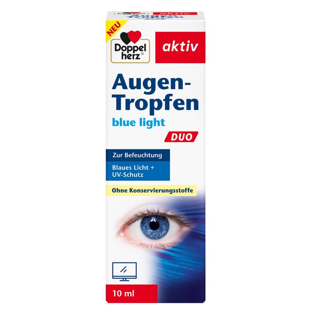 Verpackung für Augentropfen gegen blaues Licht und mit UV-Schutz.